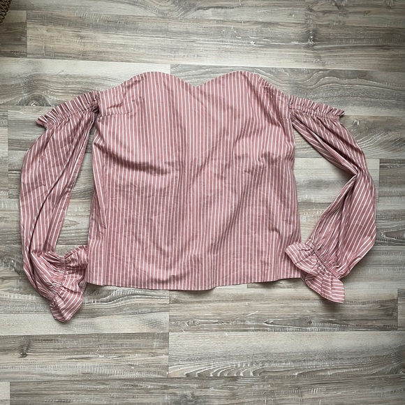 Sugarlips Tops - New‎ Sugar + Lips off The Shoulder Long Sleeve Striped Blouse Size Medium Pink
